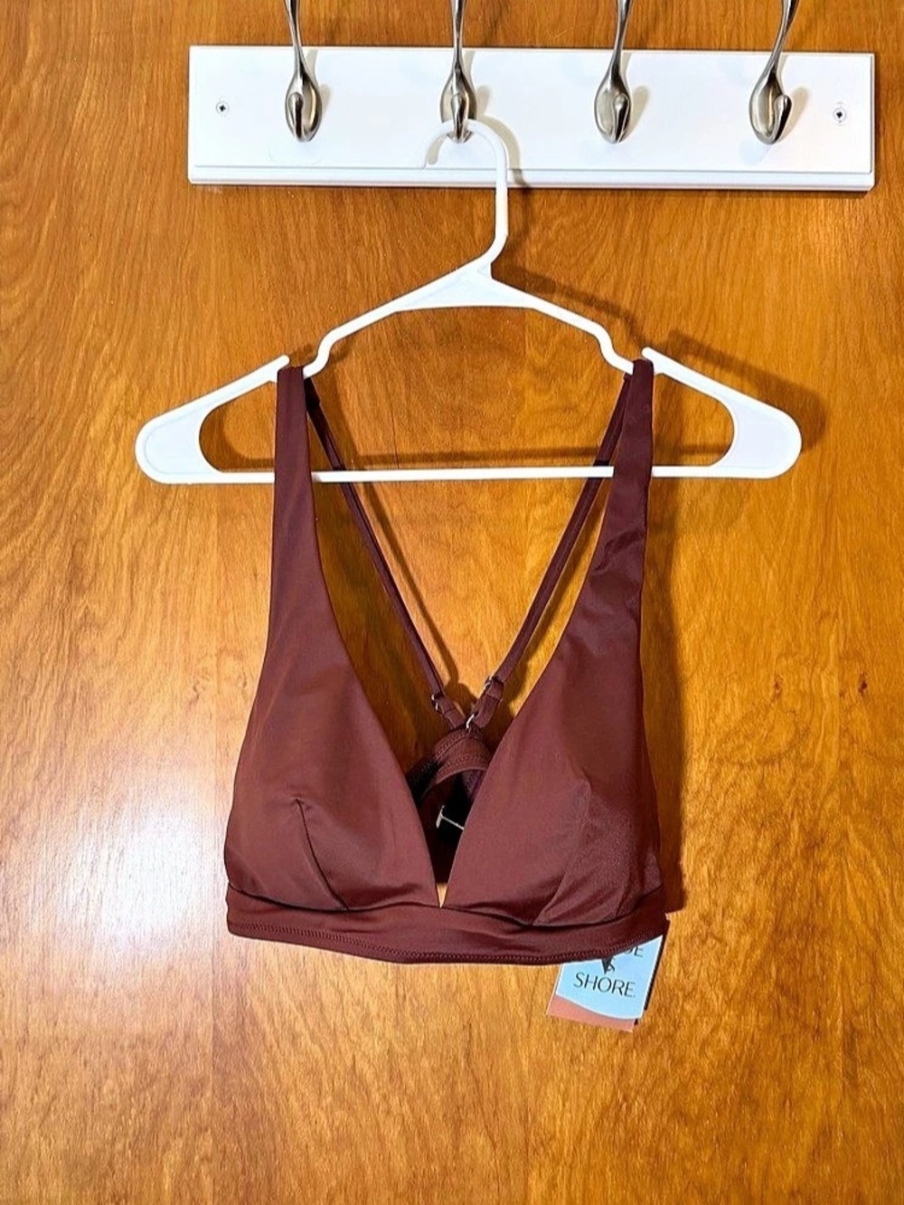 Shade & Shore Jacquard Longline Triangle Bikini Top Brown Medium